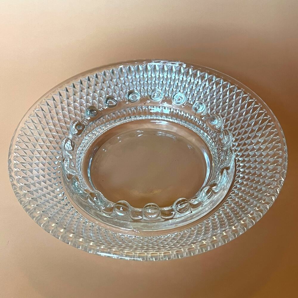 Vintage Clear Glass Hobnail Diamond Point Ashtray 6.25" MCM Pressed Glass